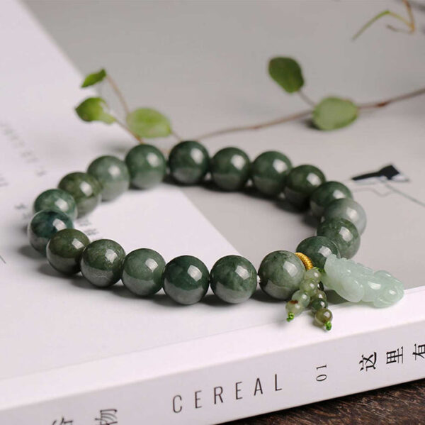 Green Jade Bracelet with Pixiu - Invite Wealth & Calming Energies - Image 6