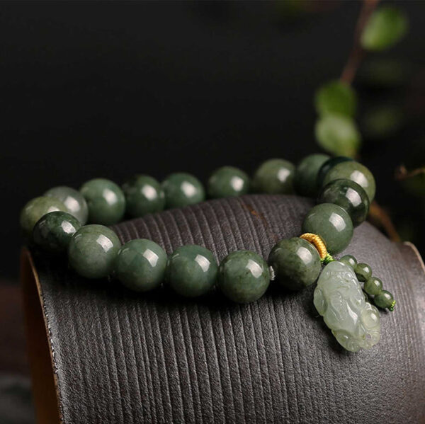 Green Jade Bracelet with Pixiu - Invite Wealth & Calming Energies - Image 3