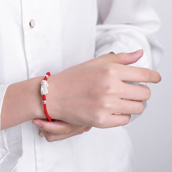 Red String Silver Pixiu Bracelet - Attract Windfall Luck - Image 3