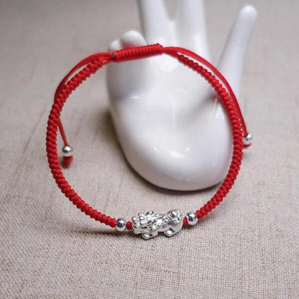 Red String Silver Pixiu Bracelet - Attract Windfall Luck - Image 2