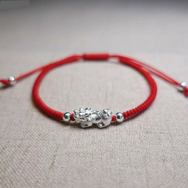 Red String Silver Pixiu Bracelet - Attract Windfall Luck - Image 4