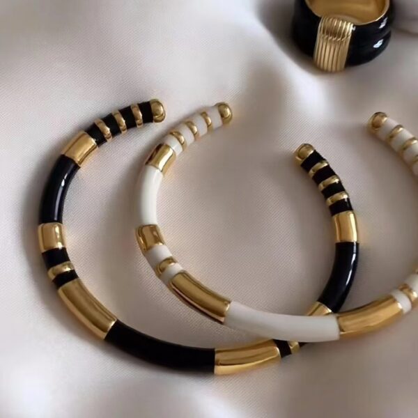 Black and white gold stacked contrast bracelet enamel bracelet - Image 2