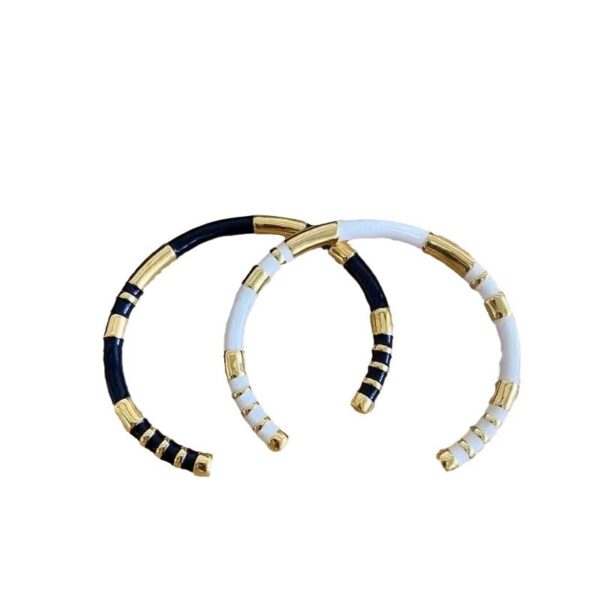 Black and white gold stacked contrast bracelet enamel bracelet